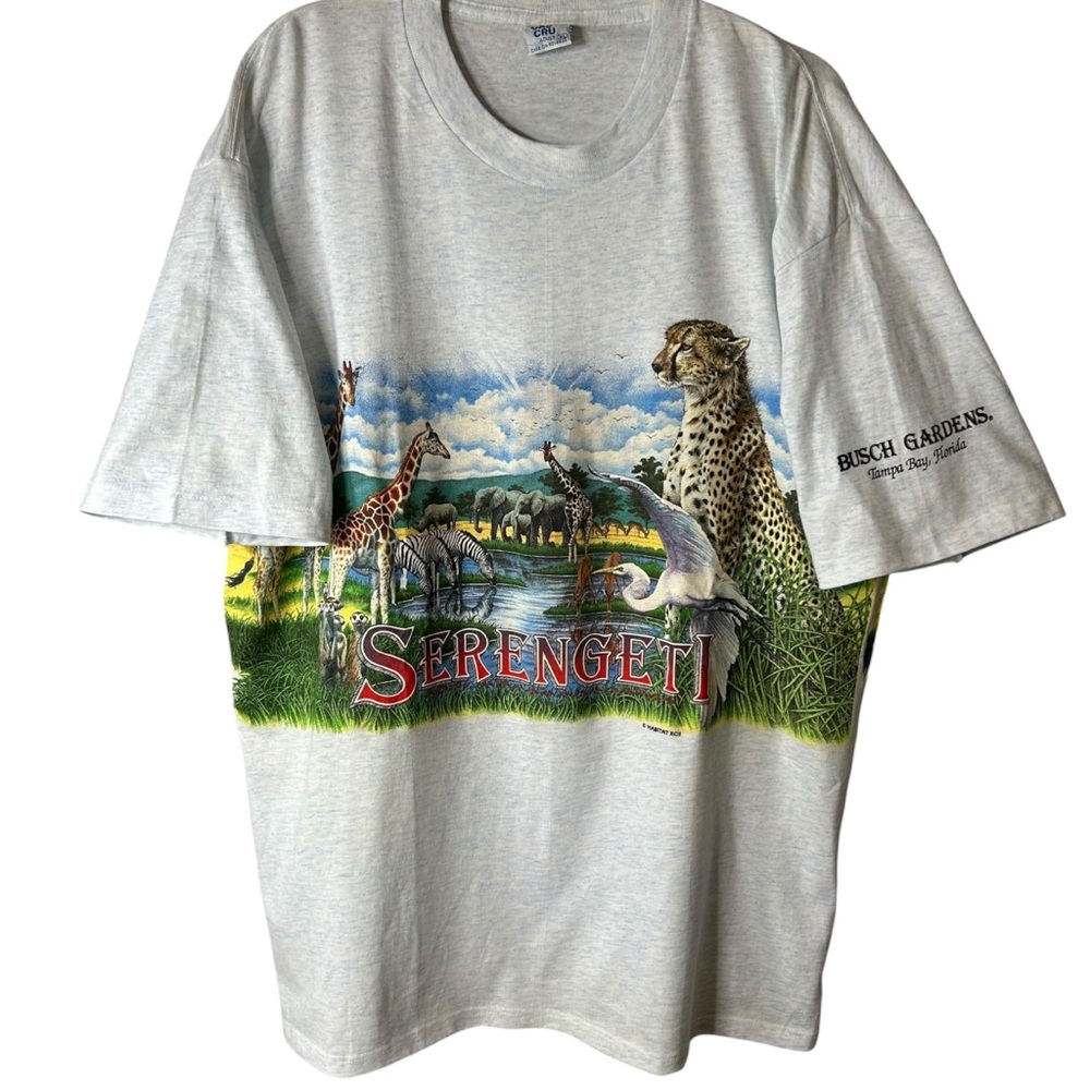 Vintage Serengeti Wrap Tee Busch Gardens Safari Animal Cal Cru Single Stitch XL - Picture 2 of 10